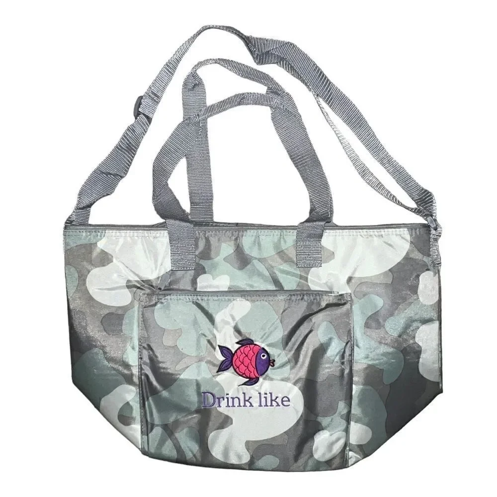 Thirty-One Soft Camo Round About Cooler Tote Bag Embroidered Drink Like Fish New